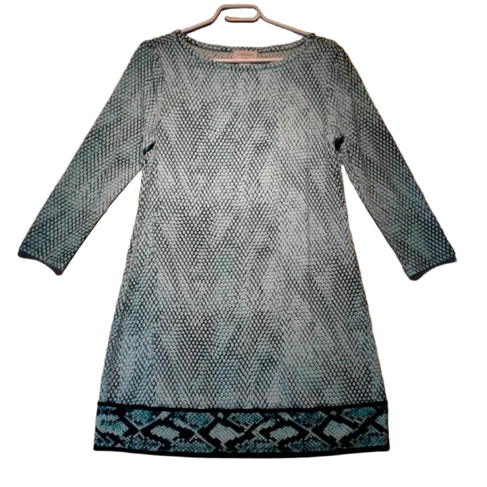 Women's Carmen Marc Valvo Blue Snakeskin Long Sleeve Dress Size Medium